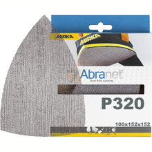 Charger l&#39;image dans la galerie, Blister de 10 feuilles abrasives Abranet® Delta triangulaire 100x152x152mm velcro maille micro-perforée MIRKA P80 à P320
