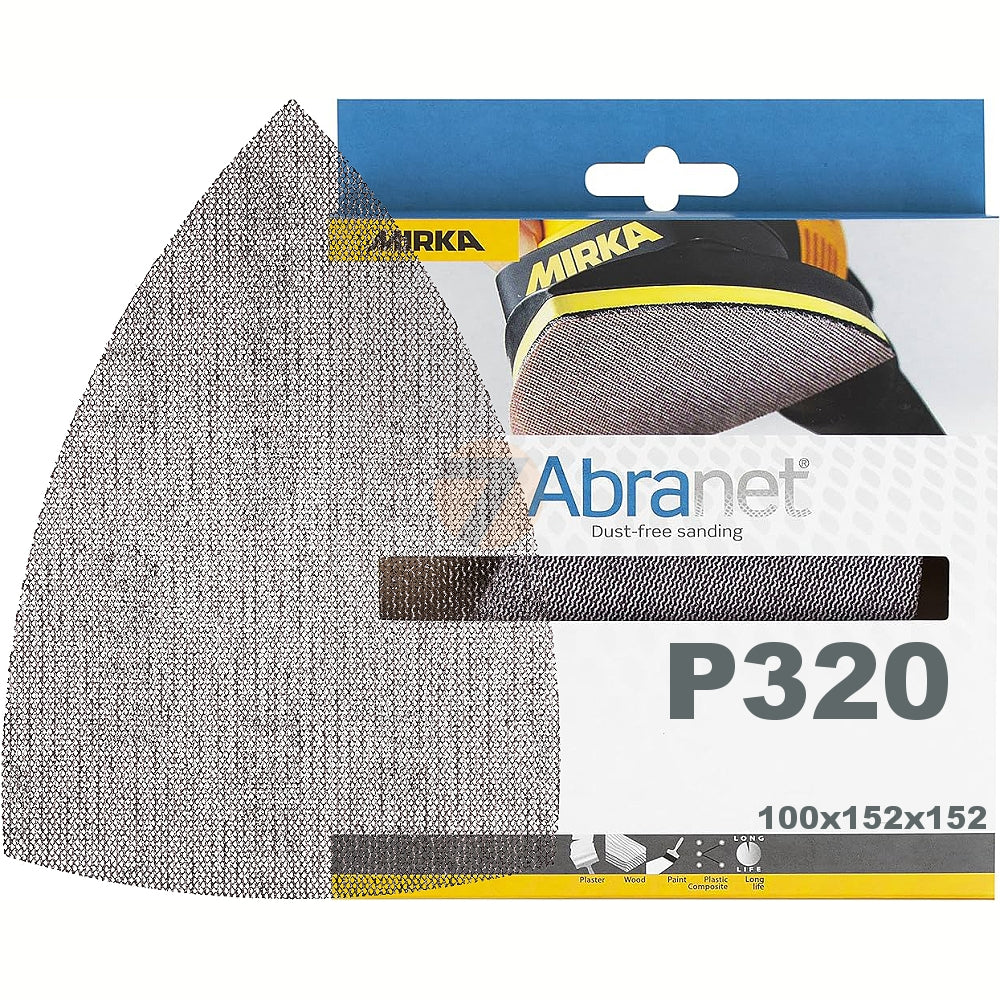 Blister de 10 feuilles abrasives Abranet® Delta triangulaire 100x152x152mm velcro maille micro-perforée MIRKA P80 à P320
